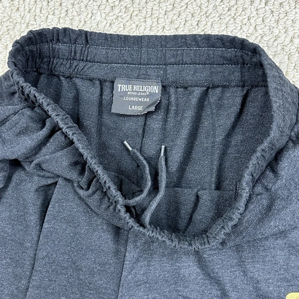 True Religion Shorts Mens L Charcoal Gray Loungewear Sweat Gold Logo Pockets
